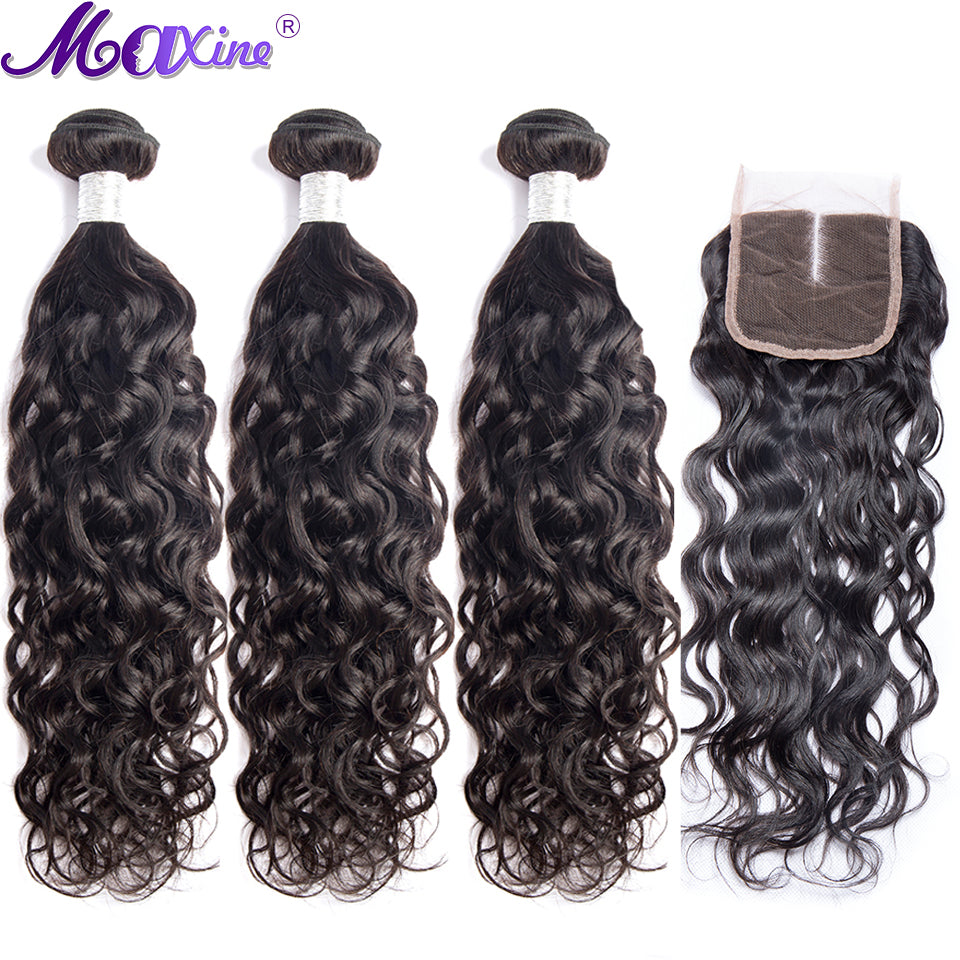 Water Wave Bundles with Closure 3 Bundles Human Hair