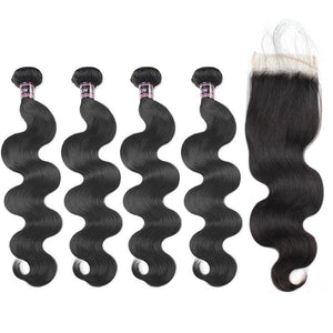 Peruvian Body Wave 4 Bundles With Lace Closure