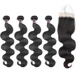 Peruvian Body Wave 4 Bundles With Lace Closure