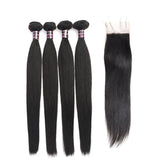 Peruvian Straight Human Hair 4 Bundles With Closure