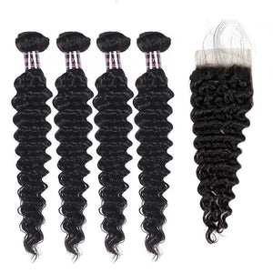 Peruvian Deep Wave 4 Bundles With Lace Closure