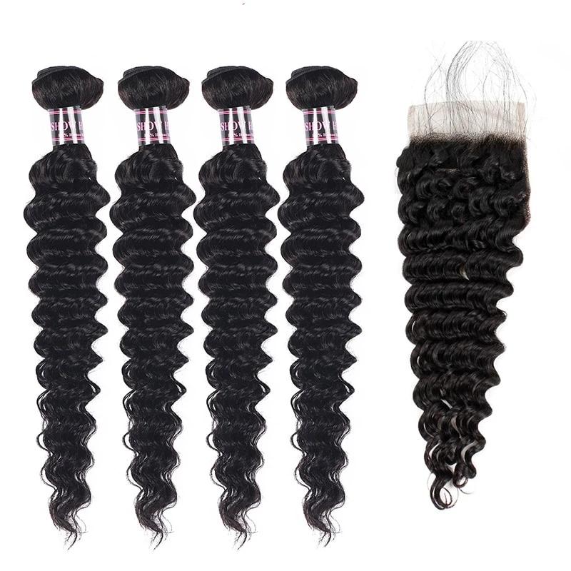 Peruvian Deep Wave 4 Bundles With Lace Closure