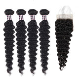 Peruvian Deep Wave 4 Bundles With Lace Closure