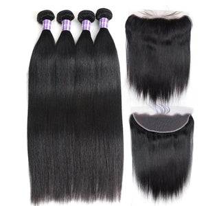 Indian Straight Hair Bundles With Frontal 13X4 Lace