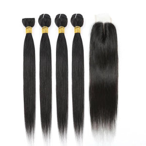 50g/Piece Brazilian Straight Hair Bundles With Closure\