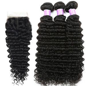 Brazilian Hair Wave Human Hair Bundles With Closure