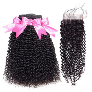 Kinky Curly Human Hair Bundles With Closure