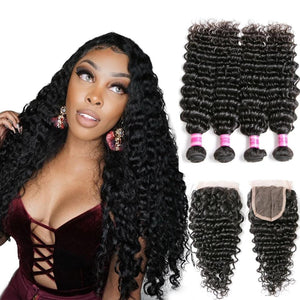 Brazilian Deep Wave Bundles With Closure Human Hair Bundles