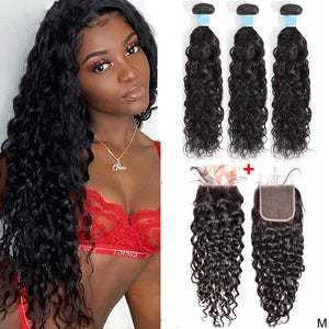 Water Wave Bundles with Closure 3 Bundles Human Hair